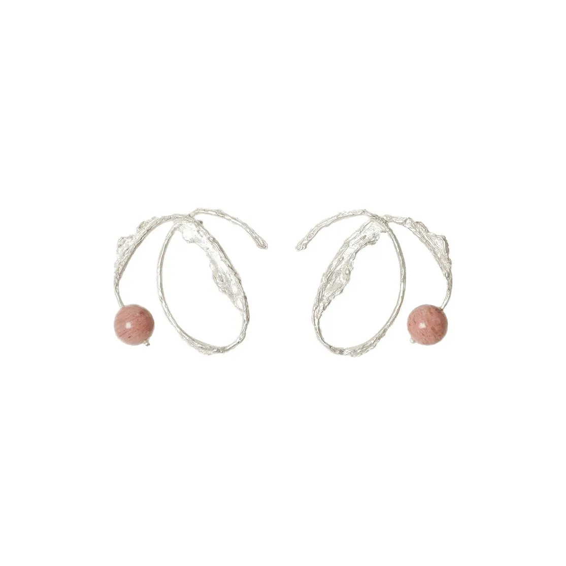 M.Wong 925 Sterling Silver Inlay Rose Quartz With Tiger's Eye Stud Hoop Earrings Women's