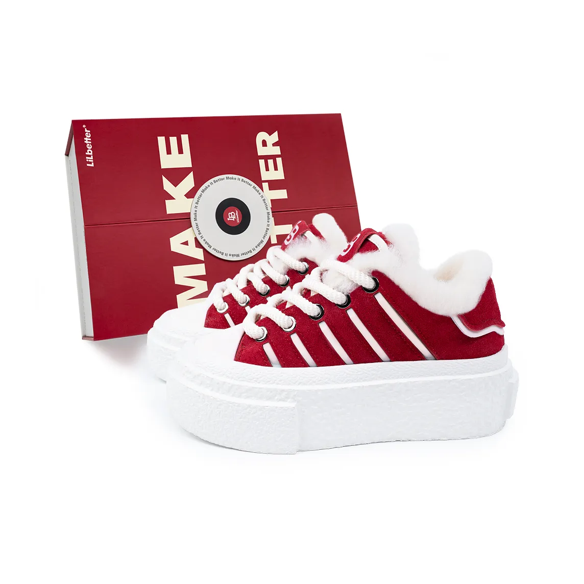 Lilbetter Christmas Red Collection Lightweight Coverage Low Top Faux Fur Skateboard Shoes Women's