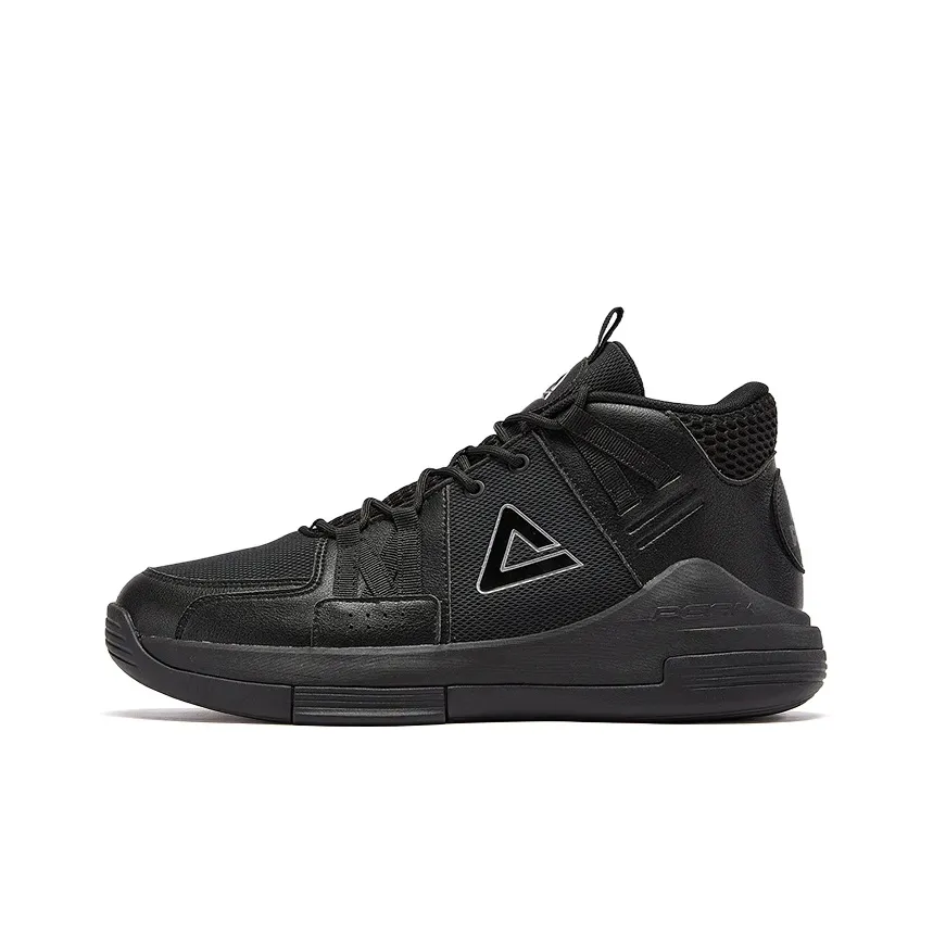 PEAK Mid Top Basketball Shoes Men's All Black