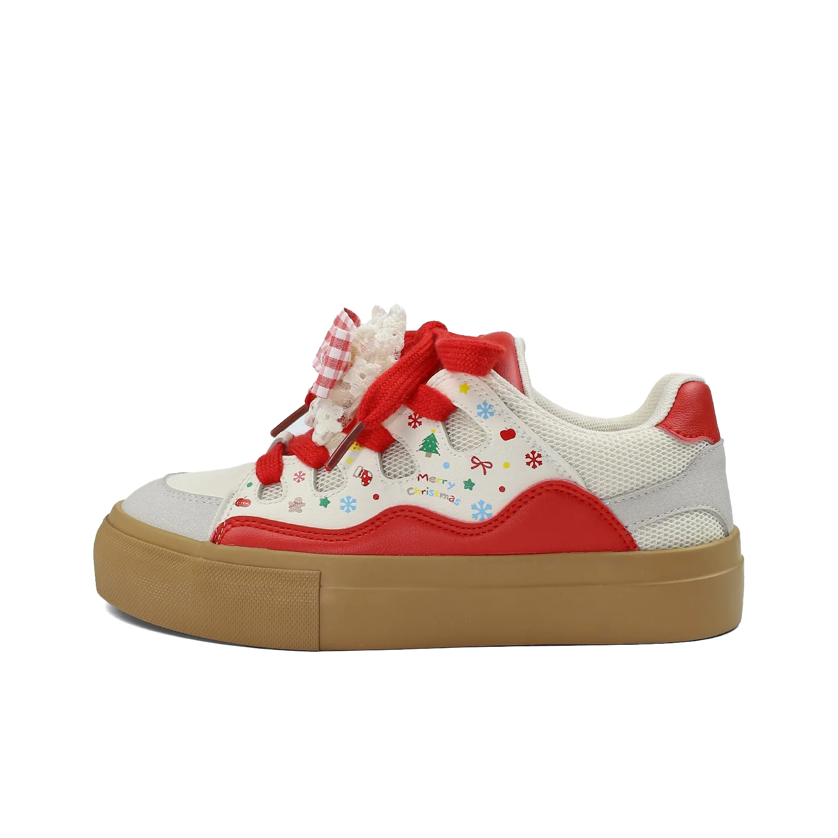 B10CROWN Slip Resistant, Lightweight, And Breathable Low Top Skateboard Shoes Women's Christmas Red