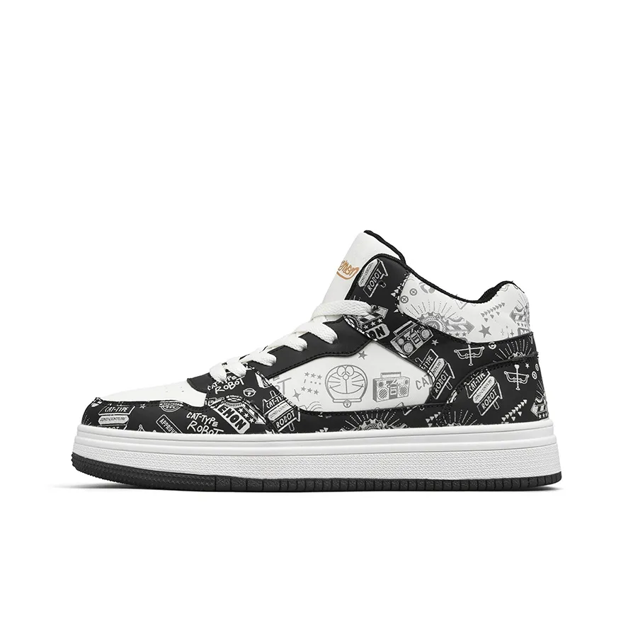 Doraemon/a Skateboard Shoes Unisex Mid Top Vibrant Black/Iris Blue