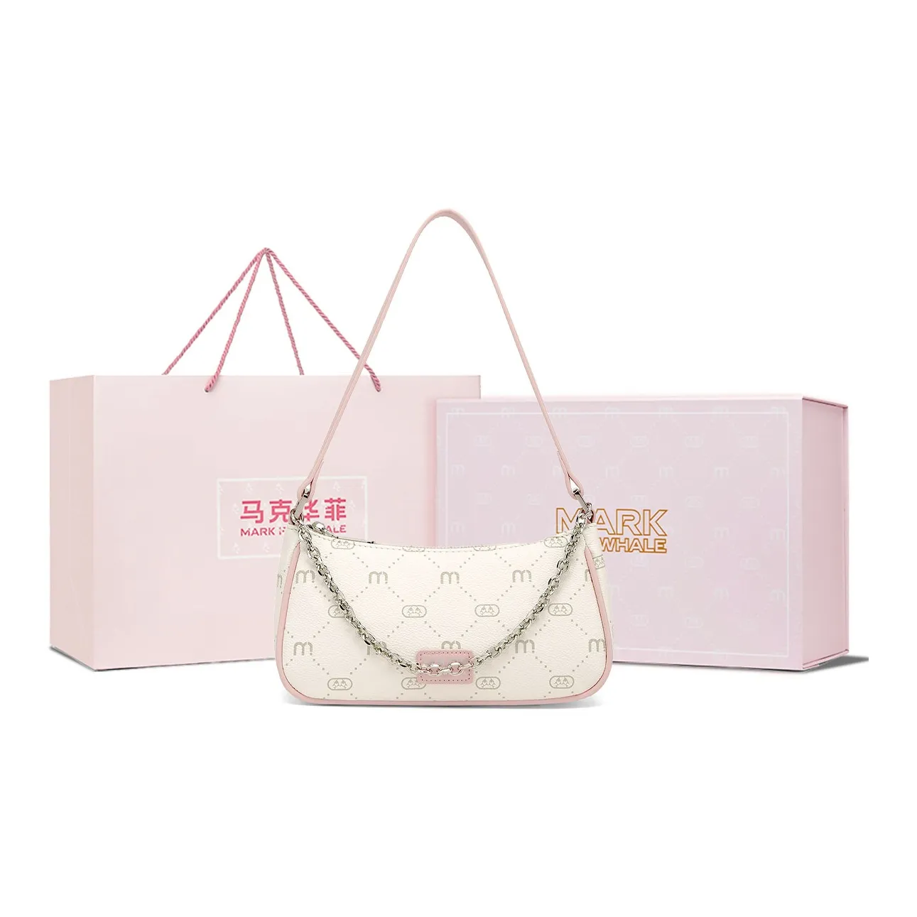 FAIRWHALE Cow Leather Handbag, Shoulder Bag Small Size Women's Cherry Blossom Pink