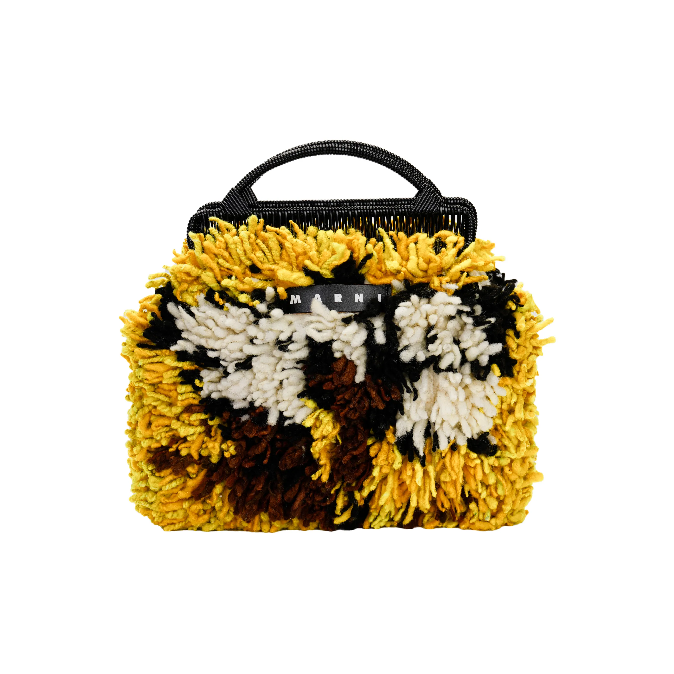 MARNI Shearling Grass Fabric Leather Logo Bag Women's