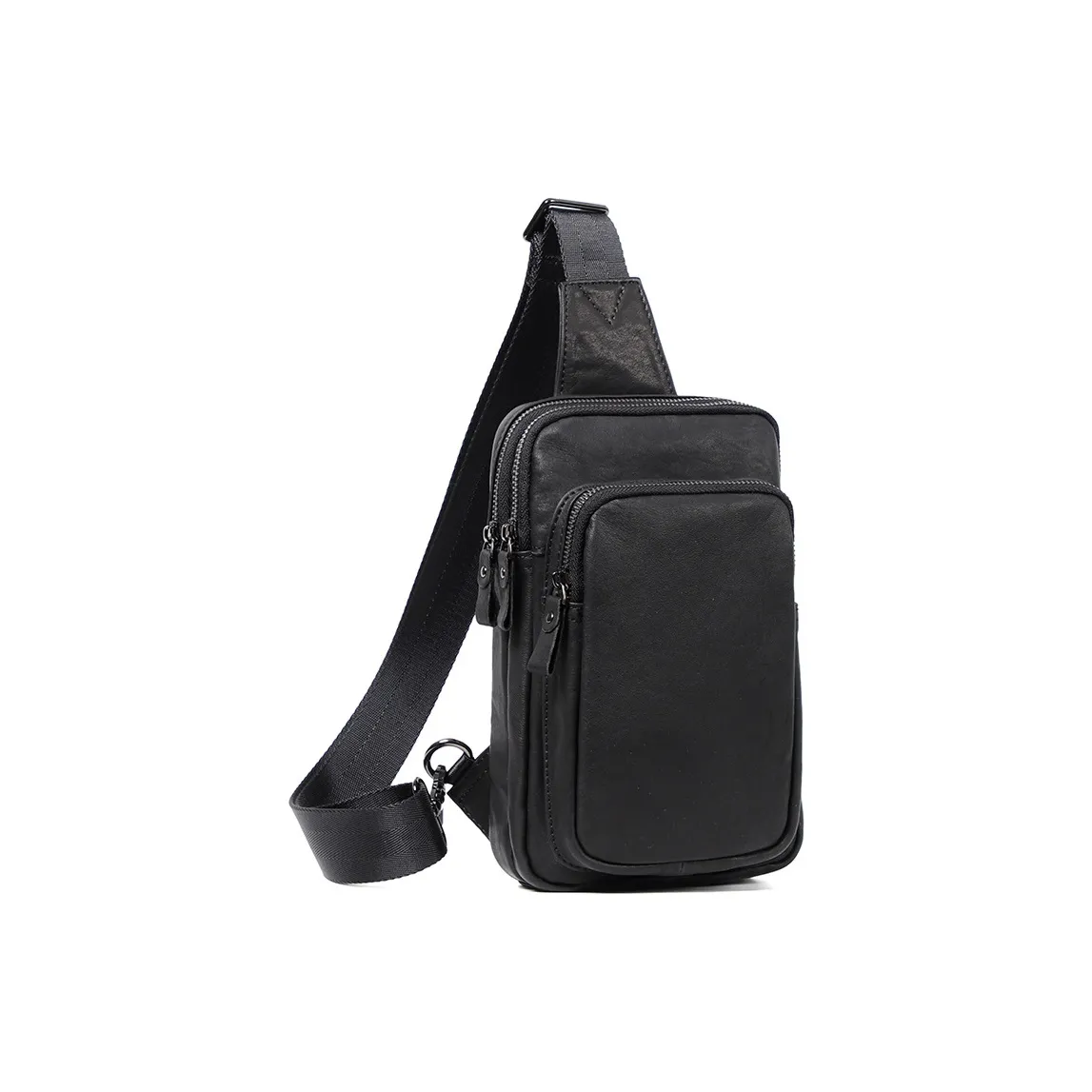 LARTIGENT Cow Leather Small Backpack Crossbody Bag Shoulder Bag Sling Bag Regular Men's Black