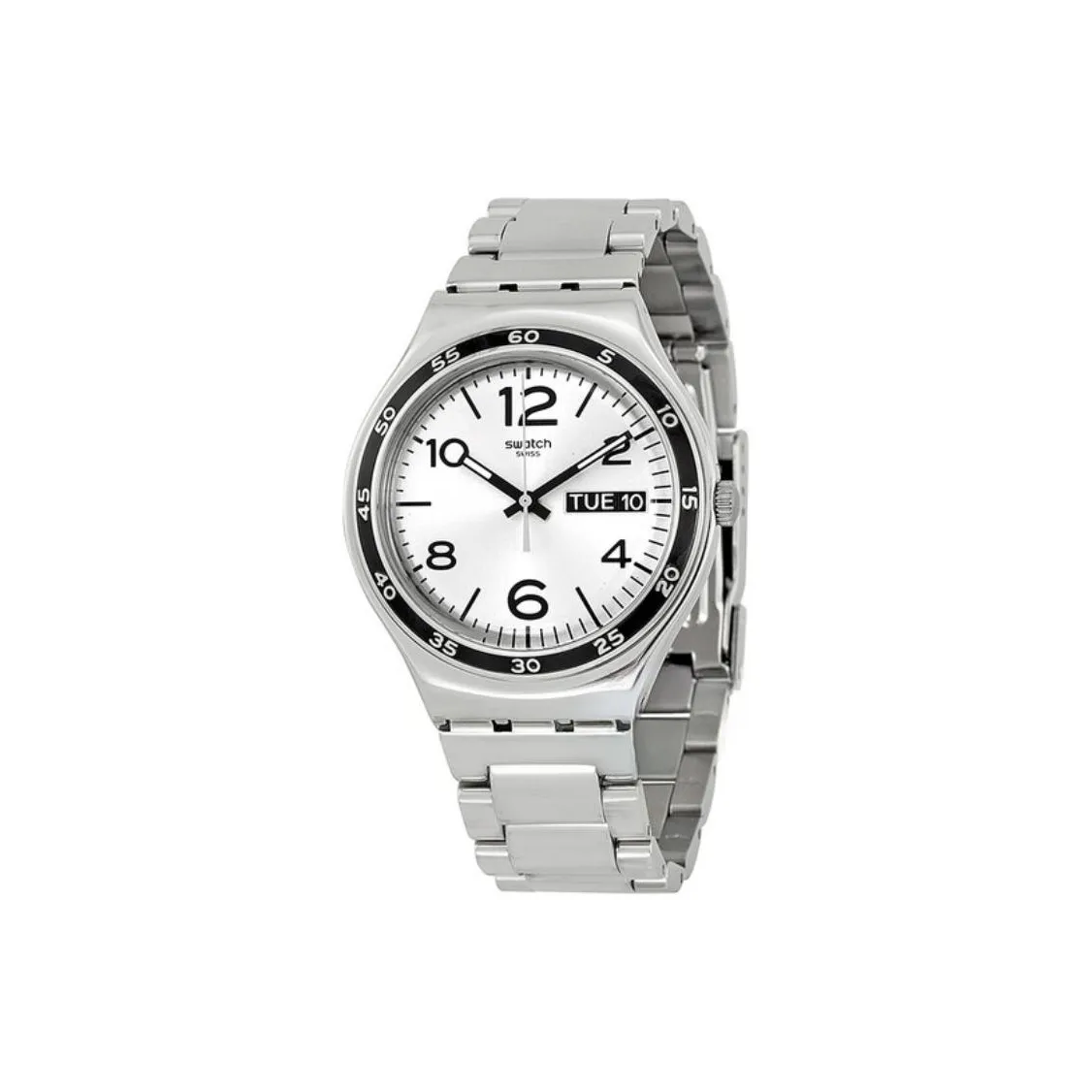 Swatch Quartz Механизм Мужские часы Циферблат 43 мм Серебристый корпус Нержавеющая сталь Ремешок из нержавеющей стали