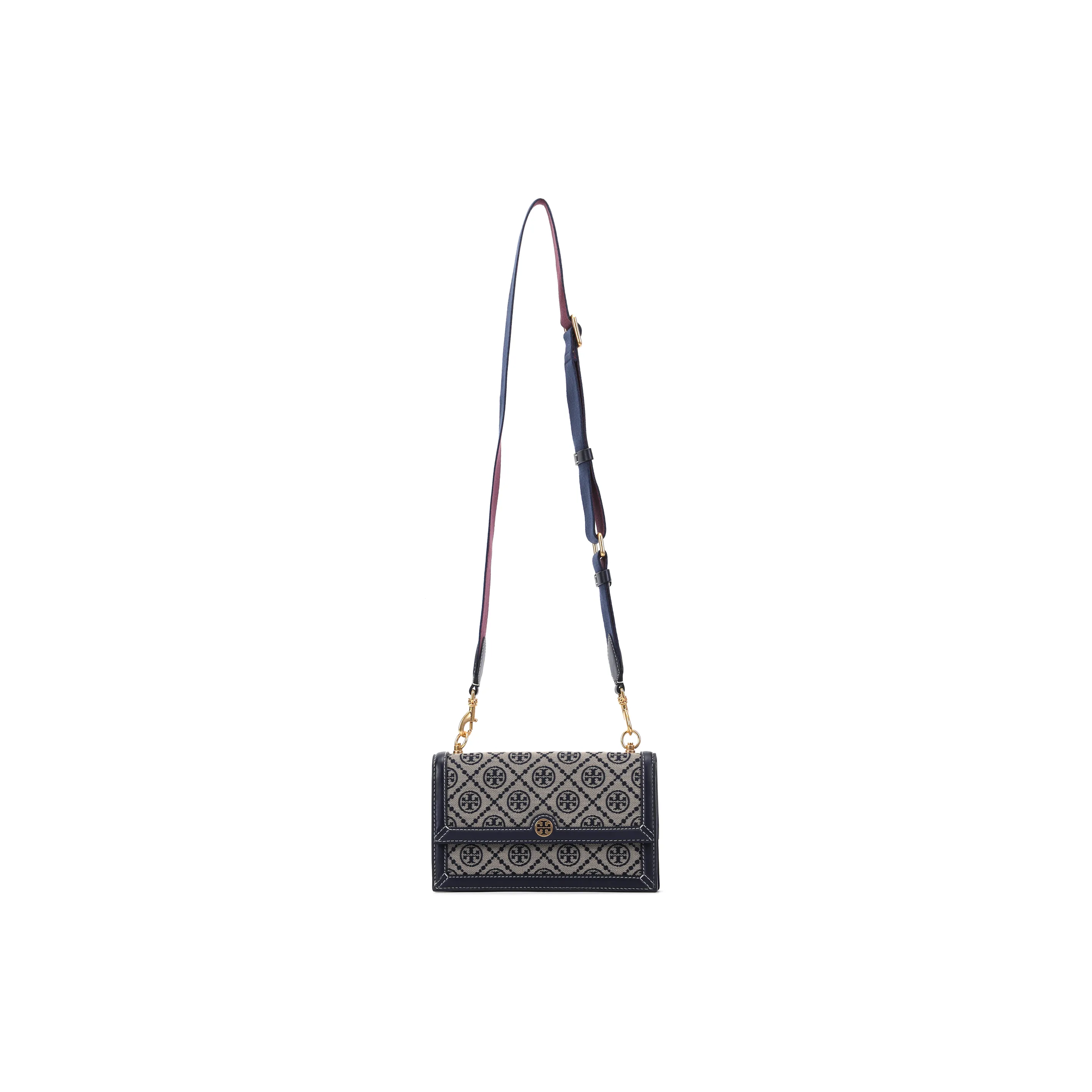 TORY BURCH T Monogram Canvas With Leather Trunk Bag, Box Bag, Shoulder Bag, Crossbody Bag Mini Women's Marine Blue