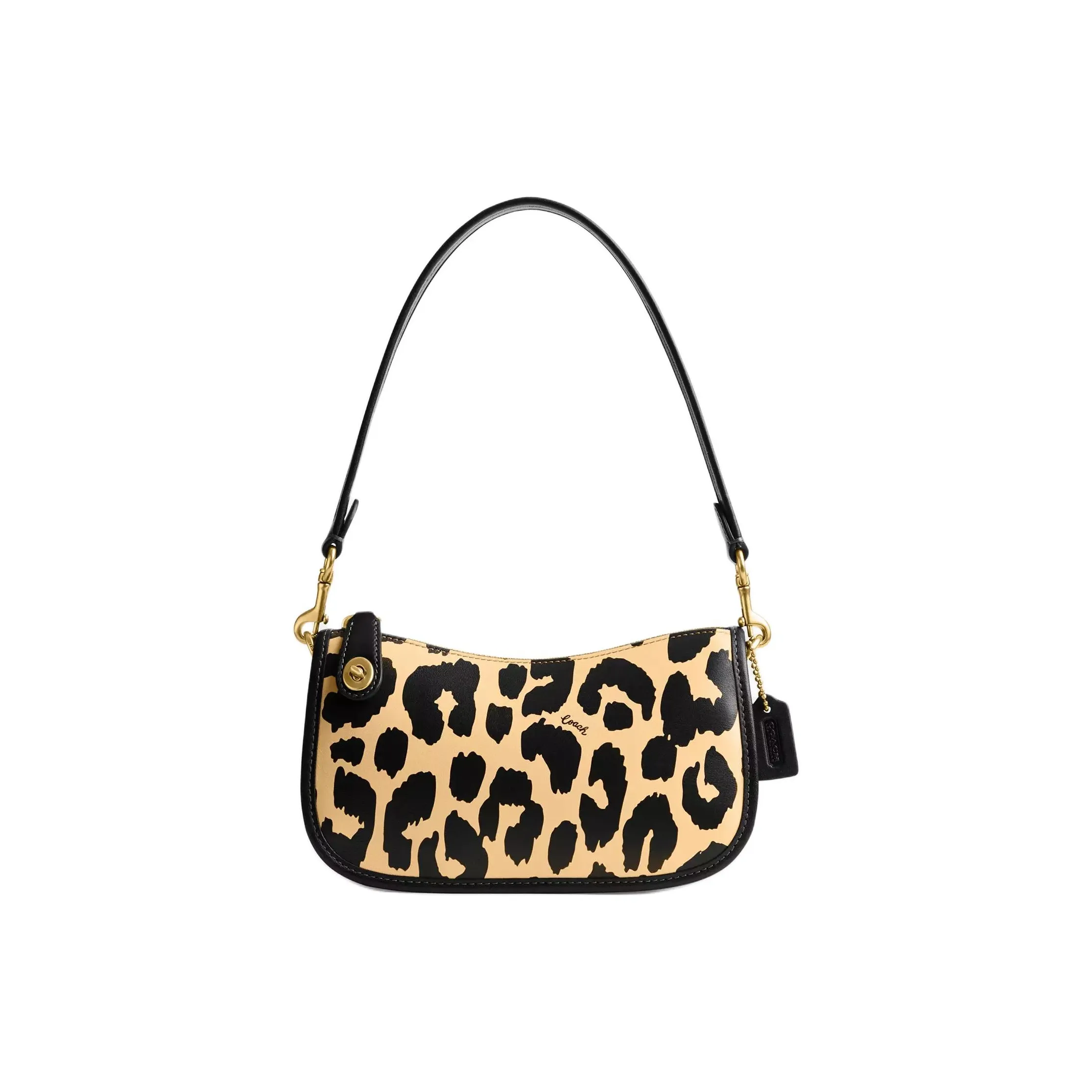 COACH Swinger Телячья кожа Сумка Маленькая Женская Латунь с Леопардовым принтом