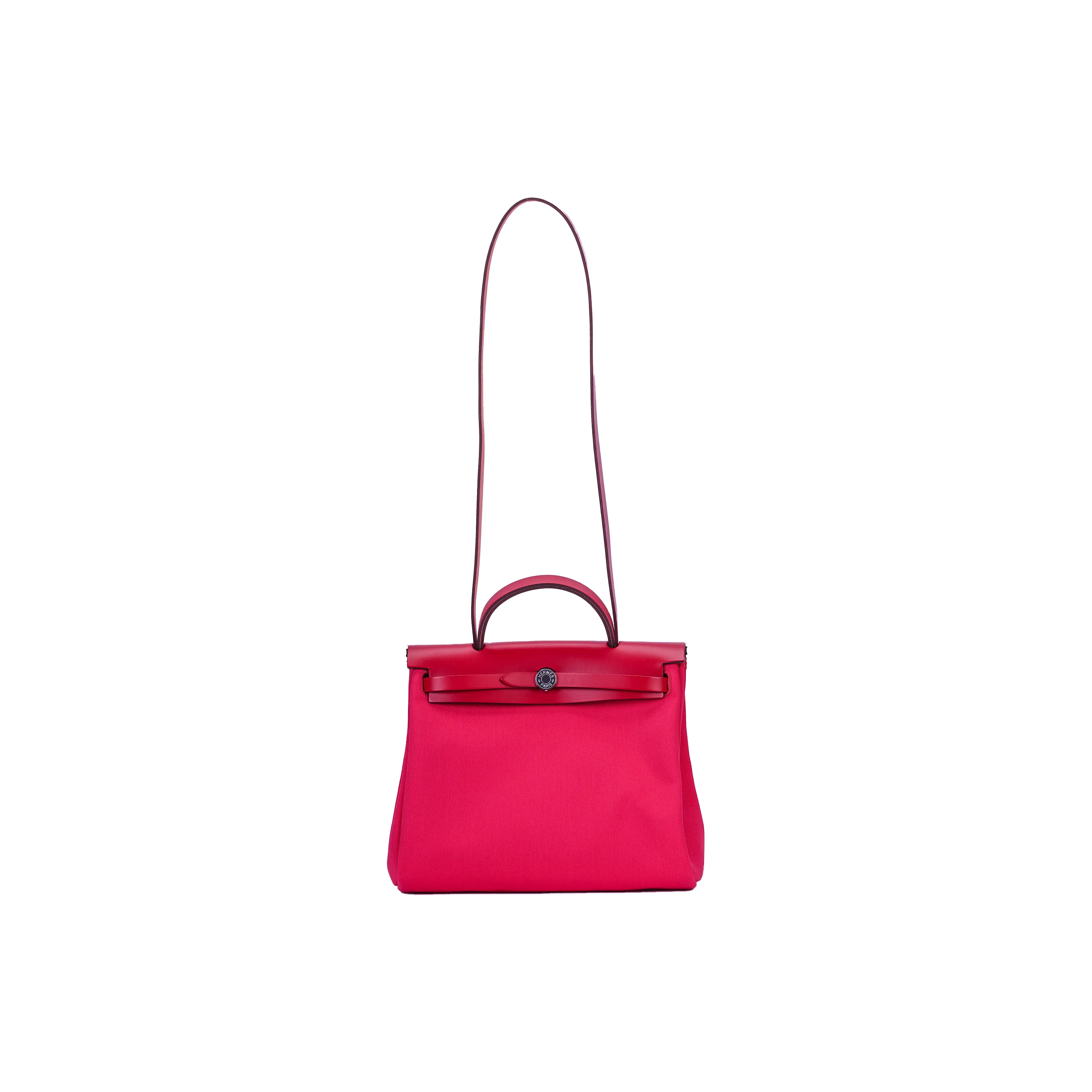 HERMES Herbag Zip Cowhide Patchwork Canvas Shoulder Bag Crossbody Bag Handbag Regular Women's Mexico Pink/Chili Red