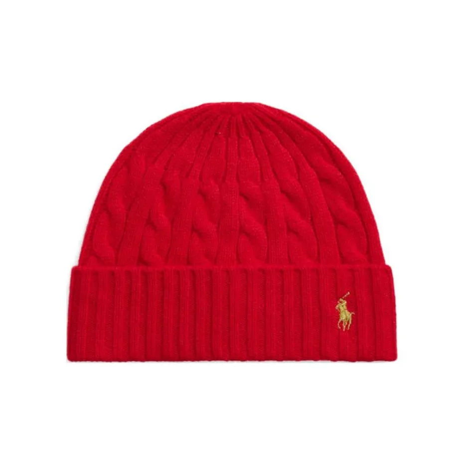 Polo Ralph Lauren Knitted Fabric, Wool, Cashmere Beanies Unisex Red