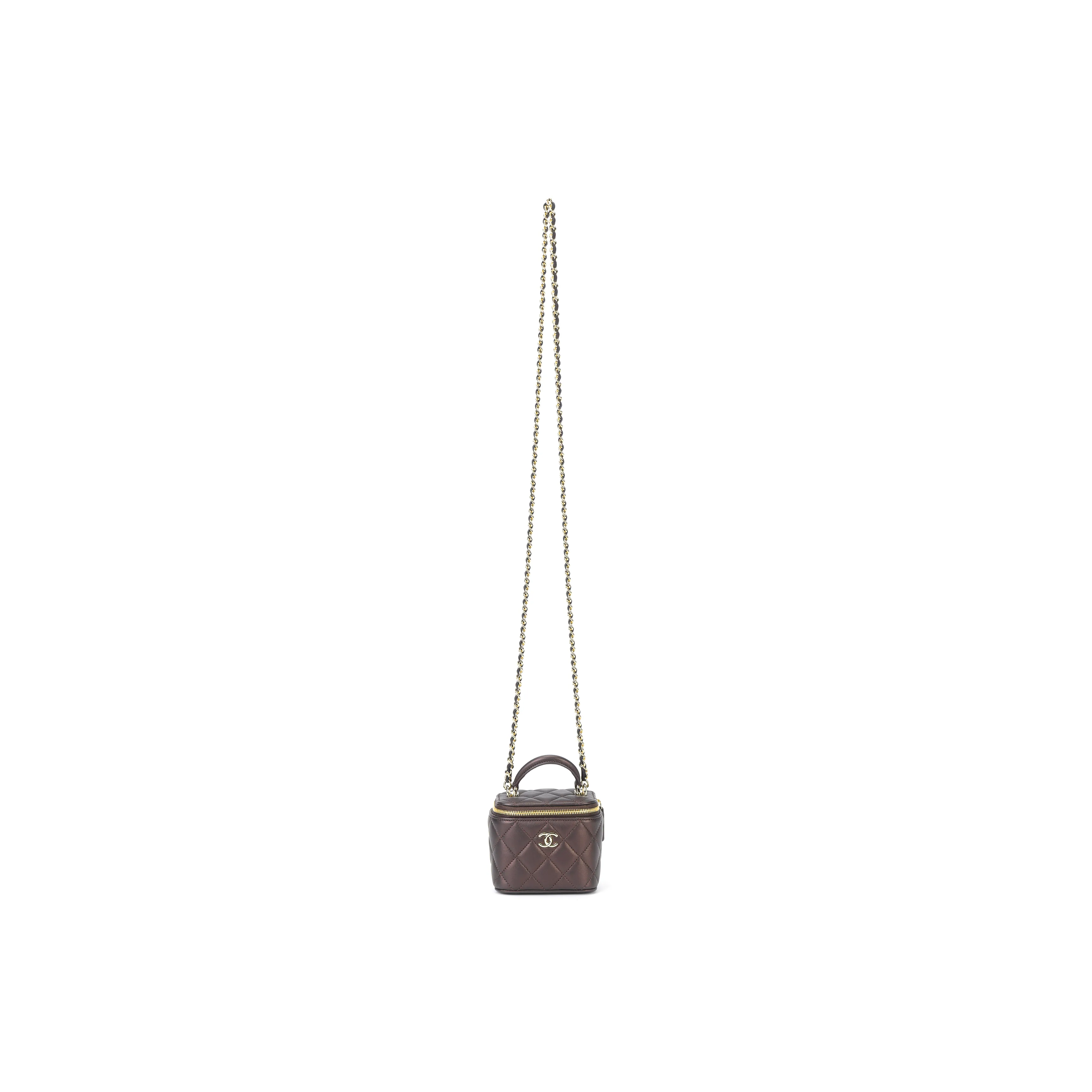 CHANEL Lambskin Box Bag, Handbag, Shoulder Bag, Crossbody Bag Mini Women's Dark Brown