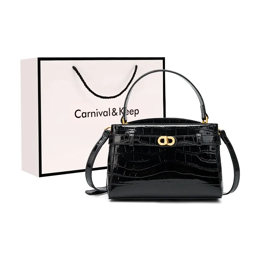 Carnival Keep Cow Leather With Synthetic Leather Handbag, Shoulder Bag, Crossbody Bag Regular Women's Black/Ecru