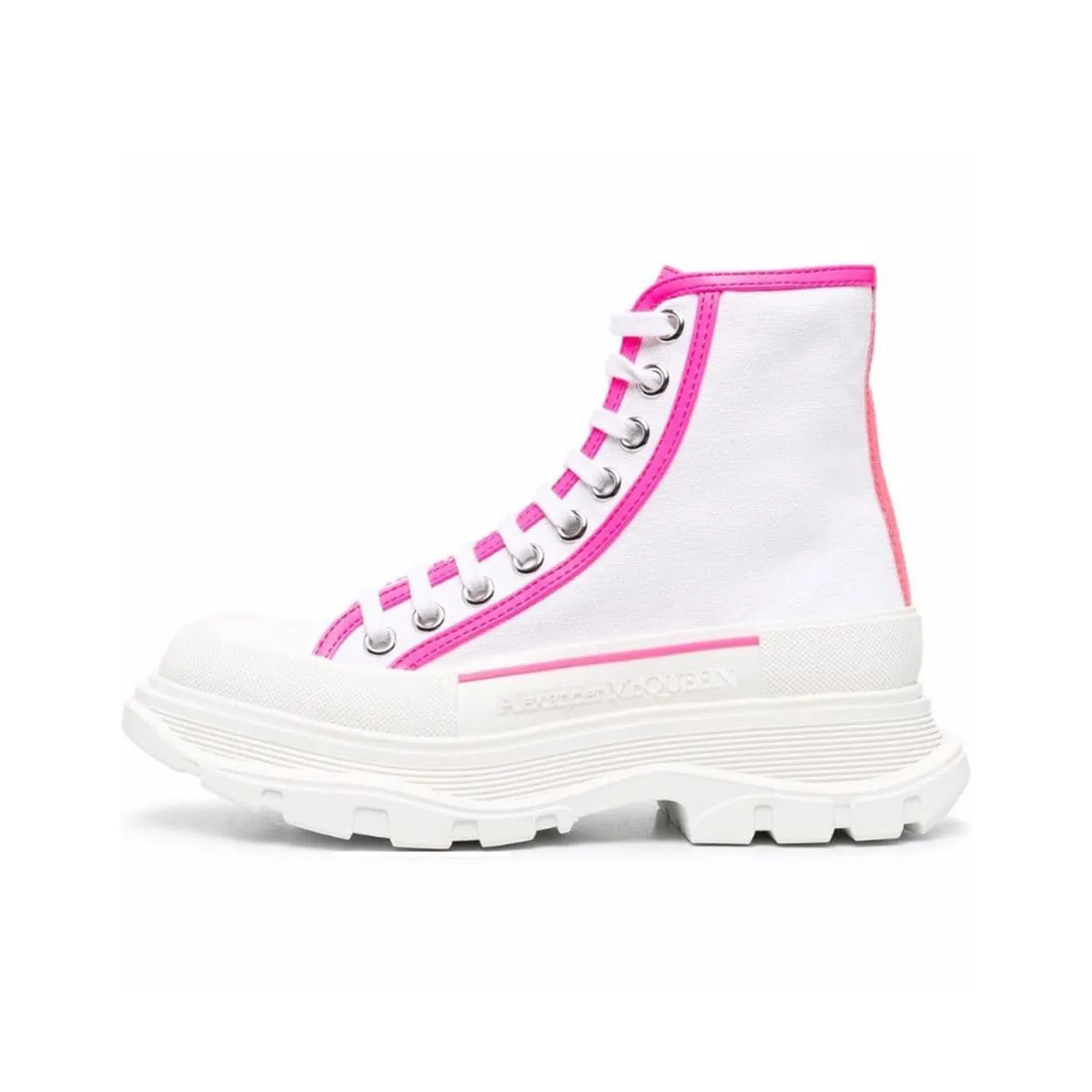 Alexander McQueen Tread Slick Lace Up Boots White Fluo Pink Women's