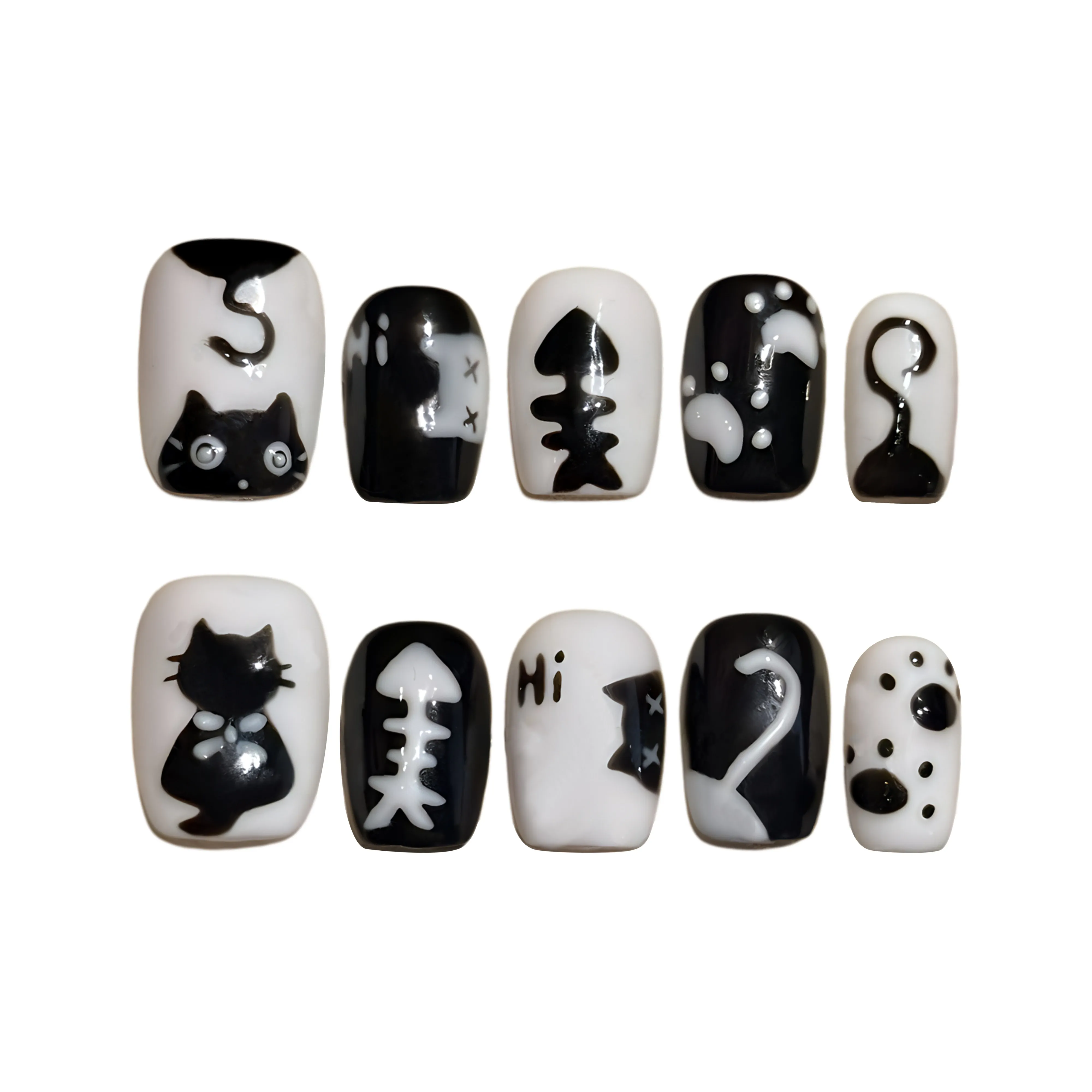 Песня Биография Черный Белый Мультяшный Кошка And Рыбка 15мм Короткий ЛАДДЕР