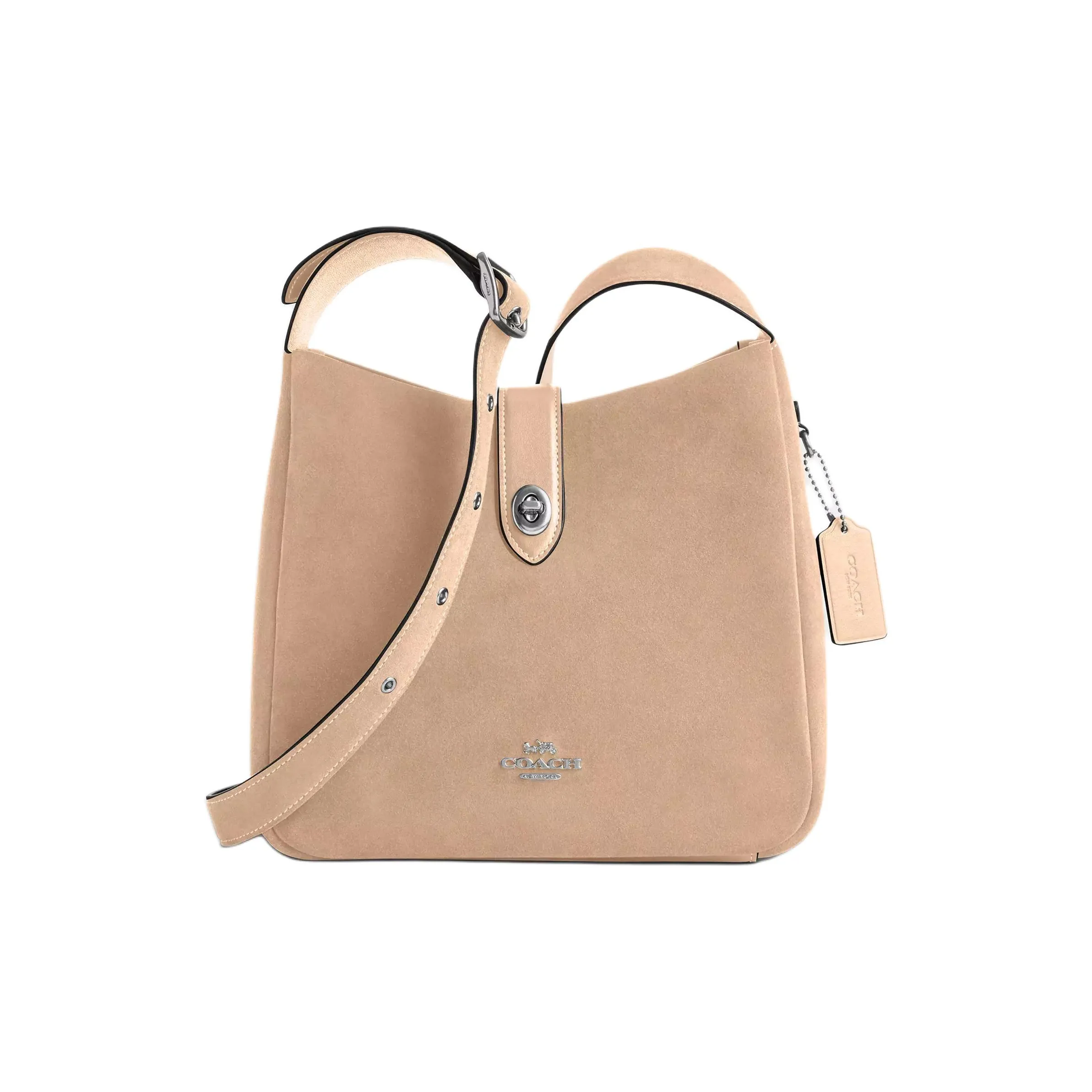 COACH Hadley Suede Shoulder Bag Medium Size Women's Light Taupe