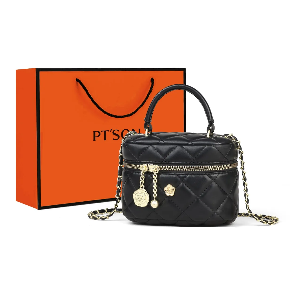 PT'SON Коровья кожа Сумка Сумка через плечо Сумка через плечо Сумка-ведро Коробка Сумка Обычная Женская Черная