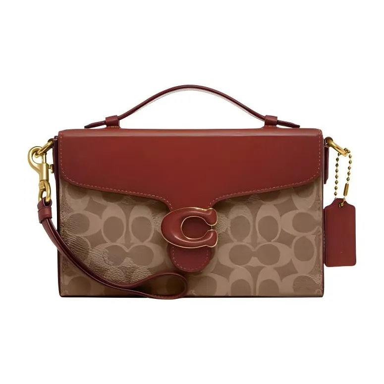 COACH Tabby ПВХ Маленькая Квадратная Сумка Сумка через плечо Сумка на плечо Сумка среднего размера Женская Красная и Коричневая с монограммой