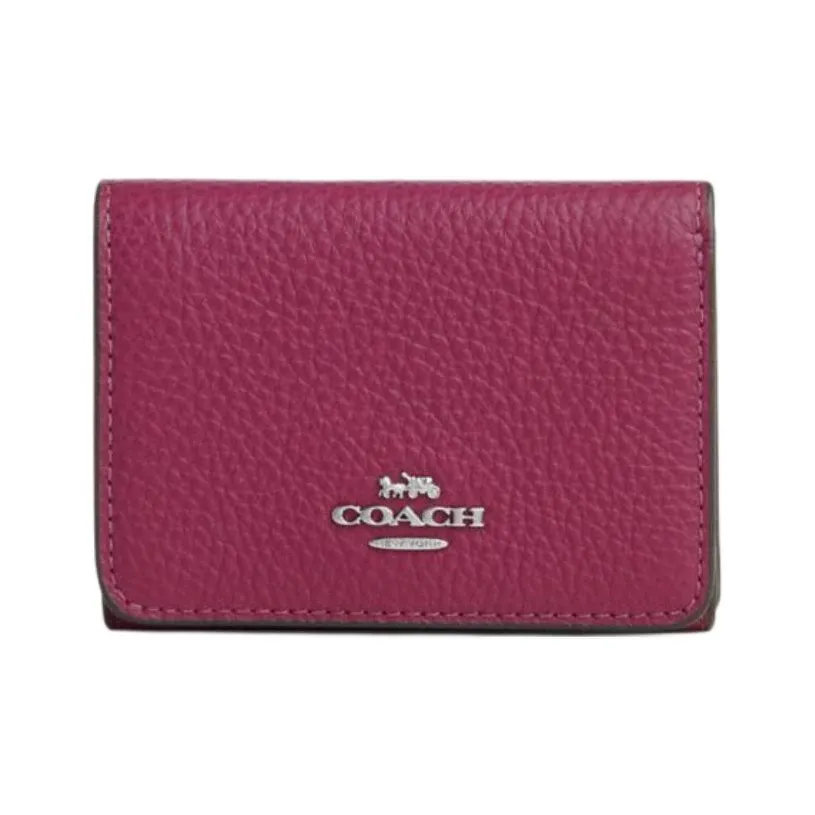 COACH Покрытый холст Кошелек для карт Мини Женский Розовый
