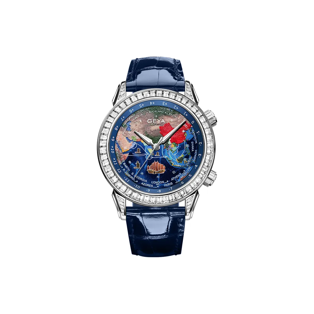 GEYA Zheng He's Voyage To The West Navigator Mechanical Movement Genuine Leather Strap Watch Men's Watches Blue Dial