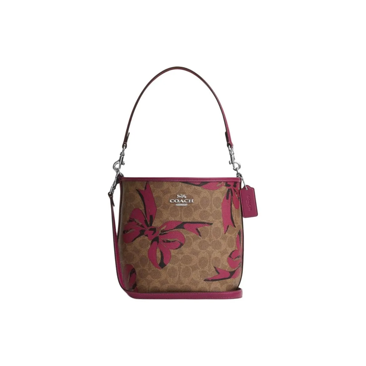 COACH Городская Сумка-ведро из Покрытого Холста Сумка через плечо Маленькая Женская Розовая с Бабочкой