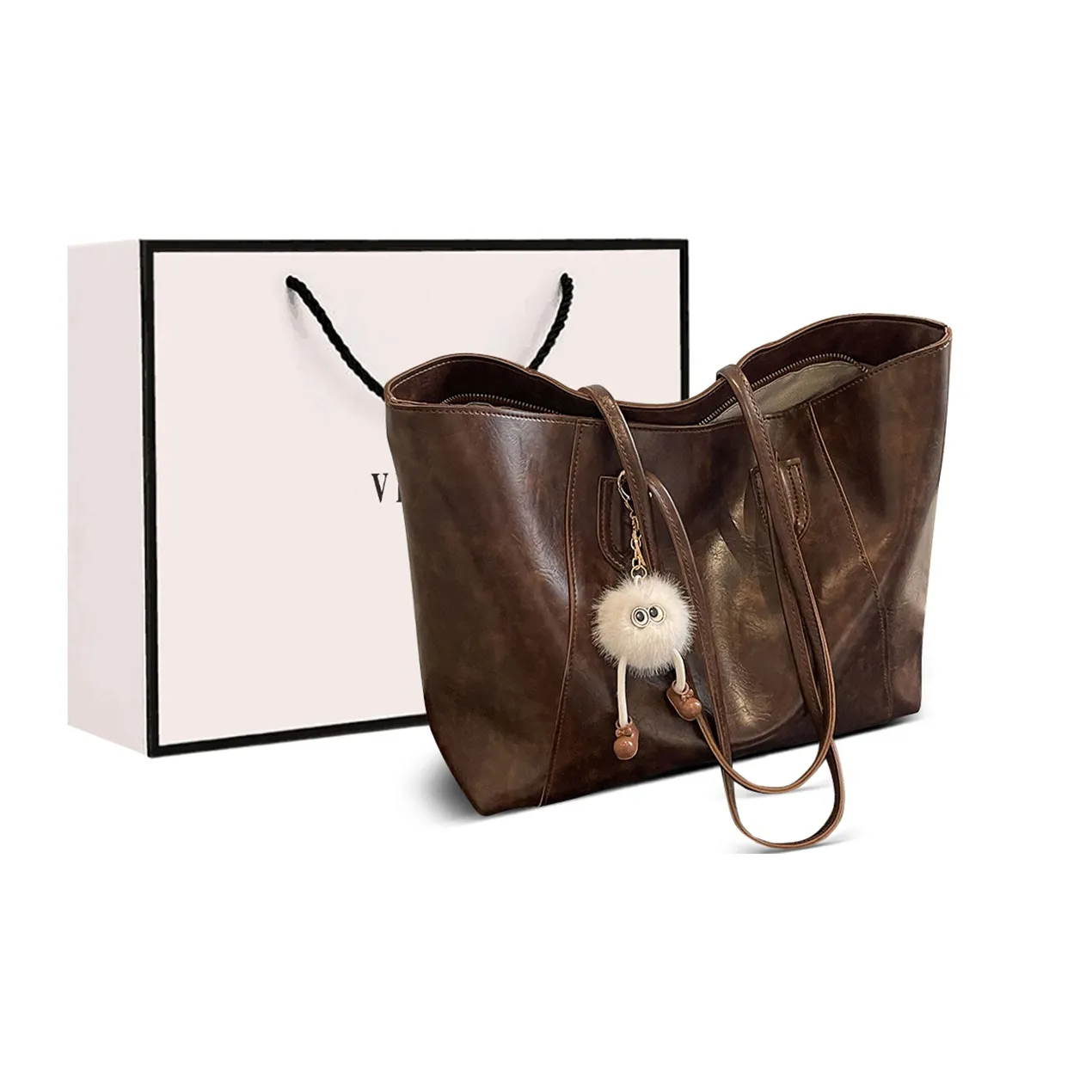 VINEY Synthetic Leather Tote Bag, Shoulder Bag, Shopping Bag Tubas Women's Coffee