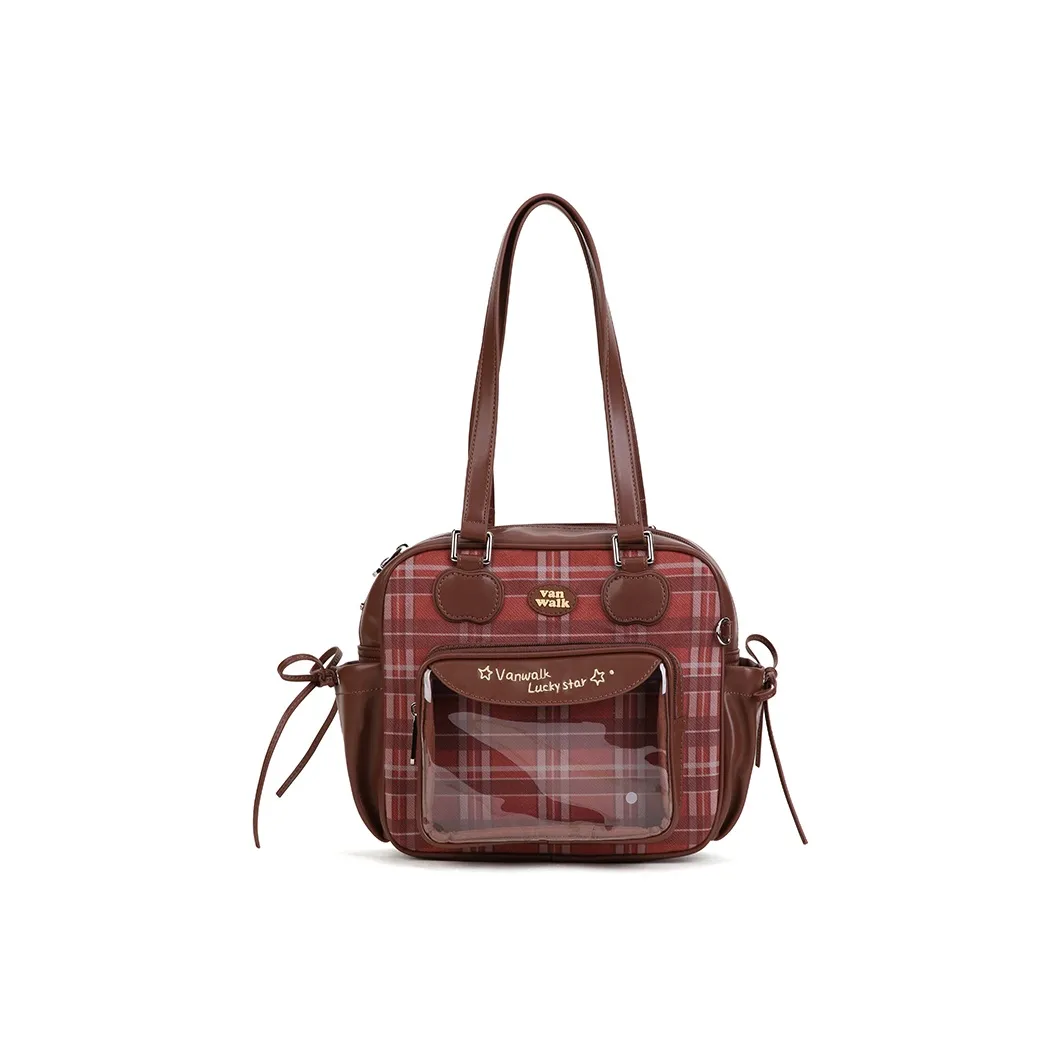 VANWALK PU Shoulder Bag, Tote Handbag Medium Size Women's Dark Chocolate/Caramel Cookies/Vintage Apple