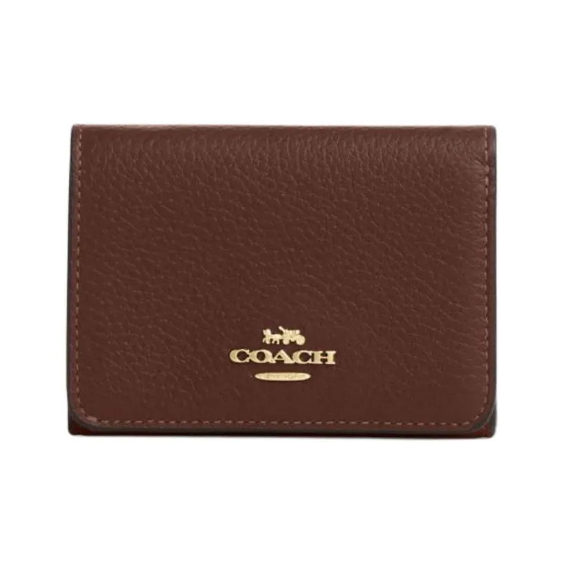 COACH Покрытый холст Картхолдер Кошелек Мини Женский Рыжевато-коричневый