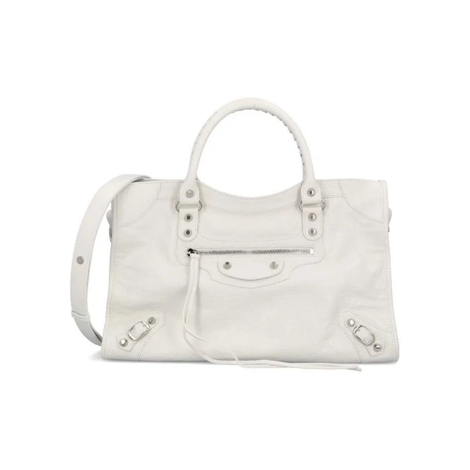 Balenciaga Le City Lambskin Shoulder Bag Crossbody Bag Handbag Medium Size Women's White