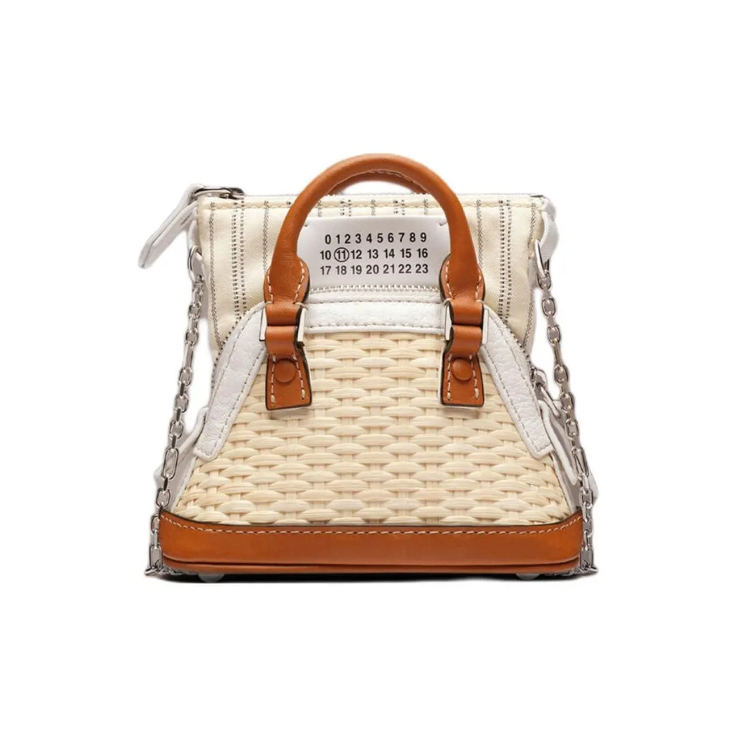 Maison Margiela 5AC Rattan With Leather Dome Bag, One Shoulder Handbag Women's Brown/Green