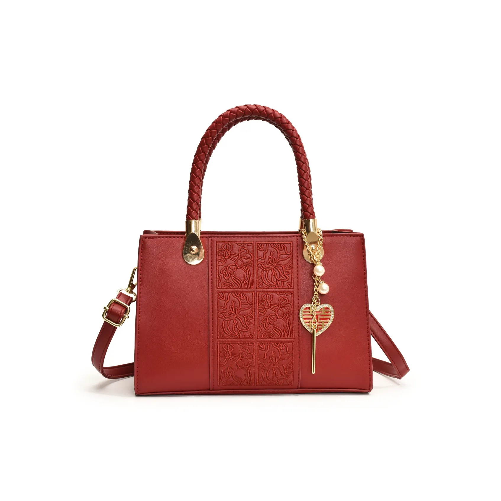 Yalu PU Handbag, Shoulder Bag, Crossbody Bag Regular Women's Black/Red Rust Stitching/Contrast Red/Ecru