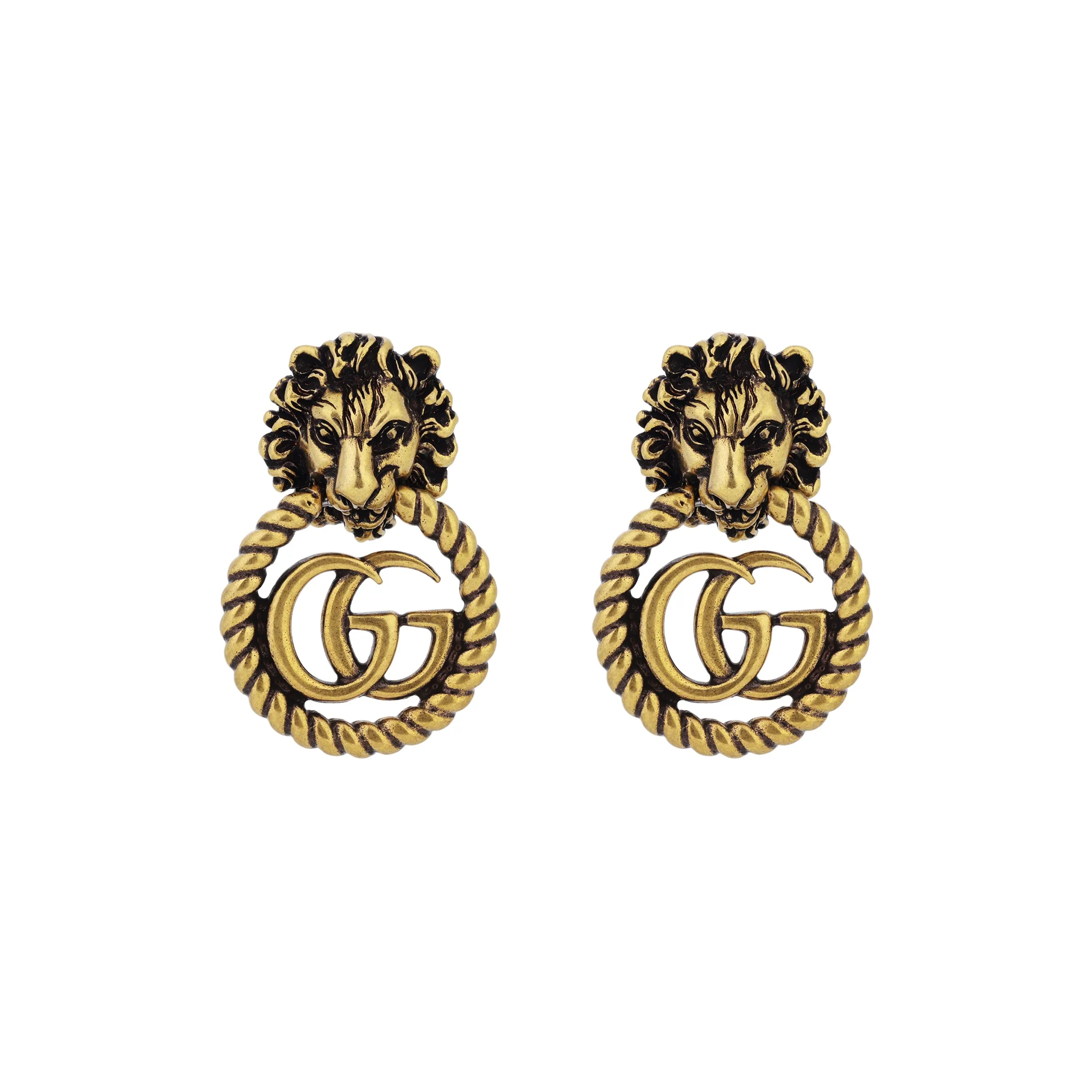 GUCCI Lion Head Earrings With Double G