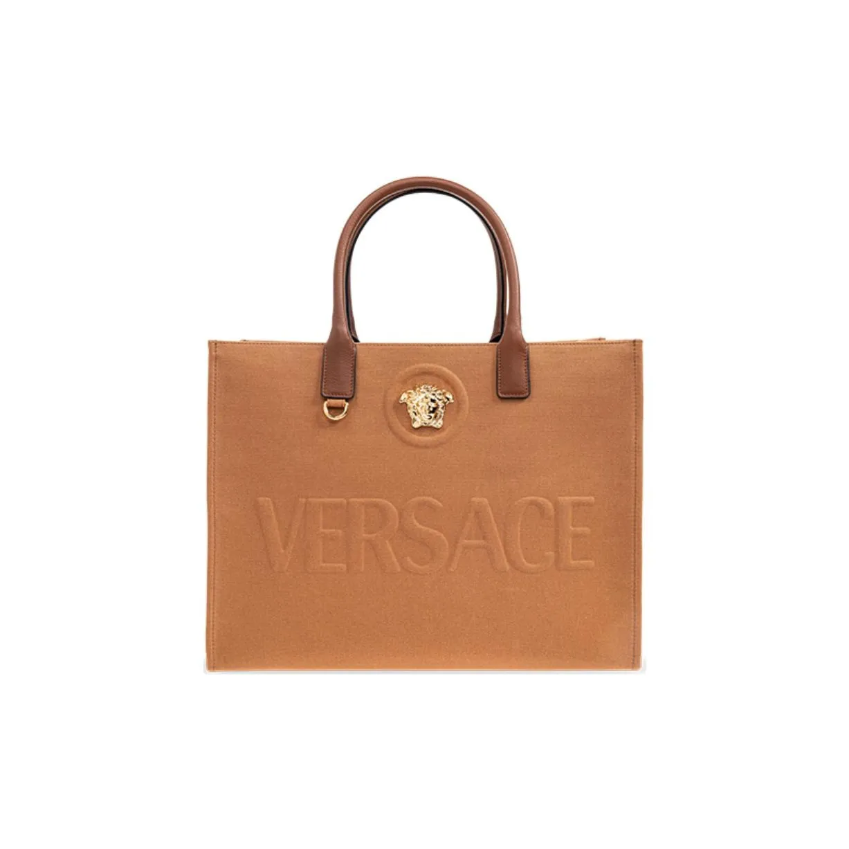 VERSACE Cotton Tote Bag, Shopping Bag, Handbag Women's Brown
