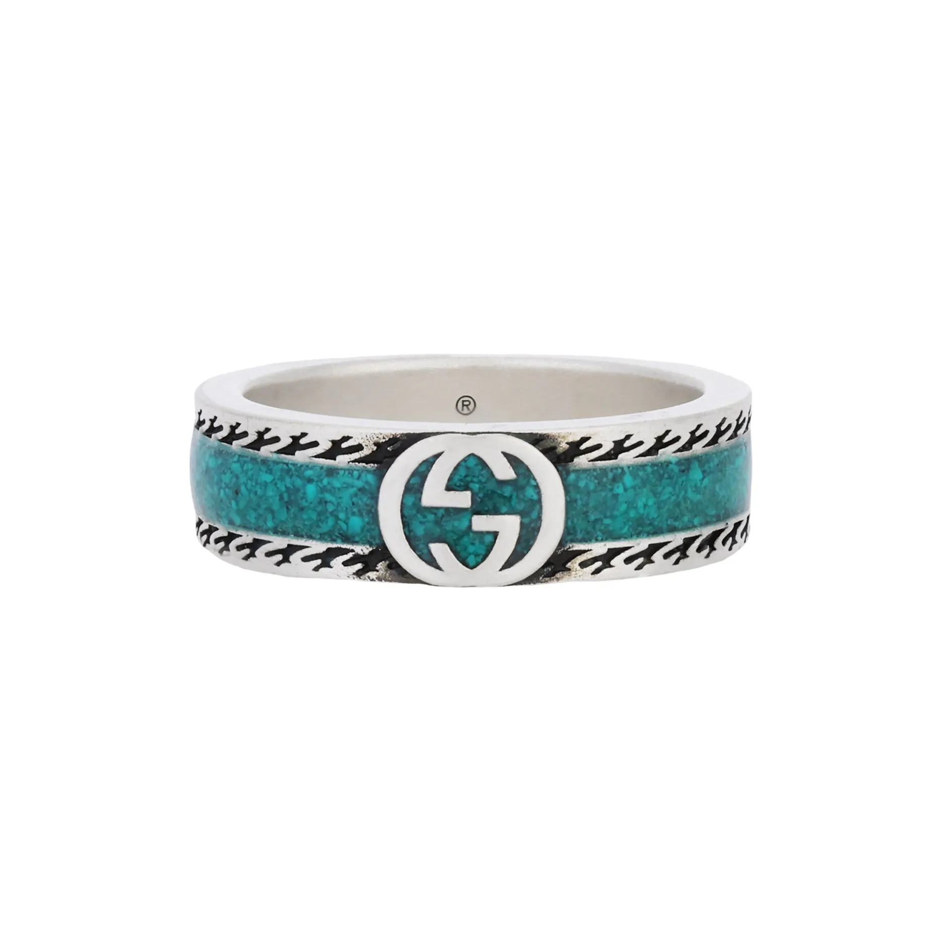 GUCCI Ring With Interlocking G Turquoise Enamel