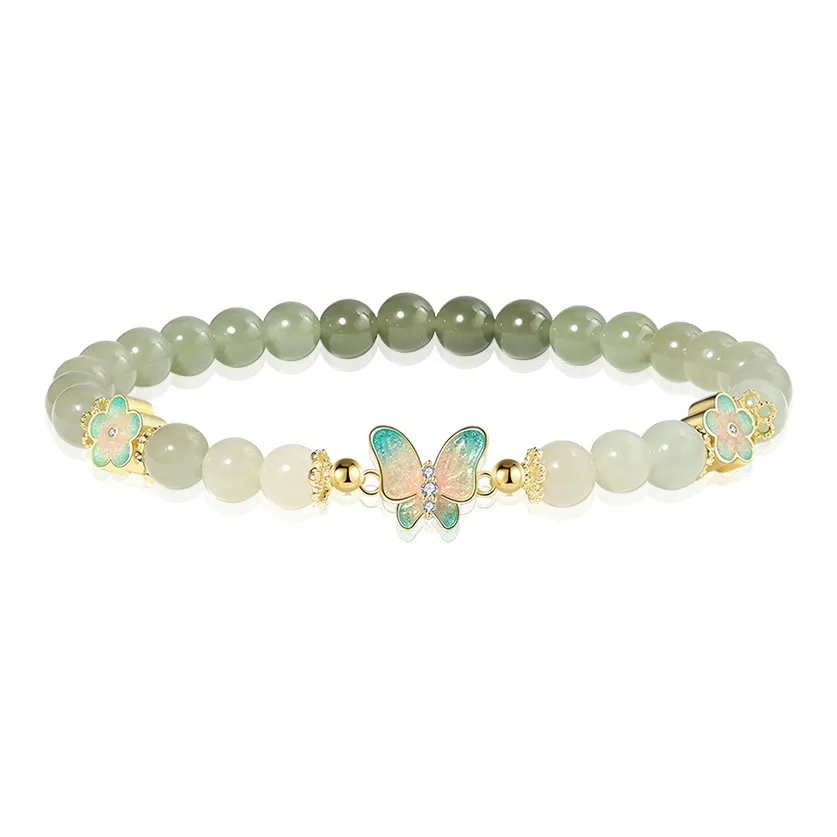 ZENGCAI Niche Luxury S925 Silver, Gradient Jade Bead Bracelet Pale Greenish White Jade Women's