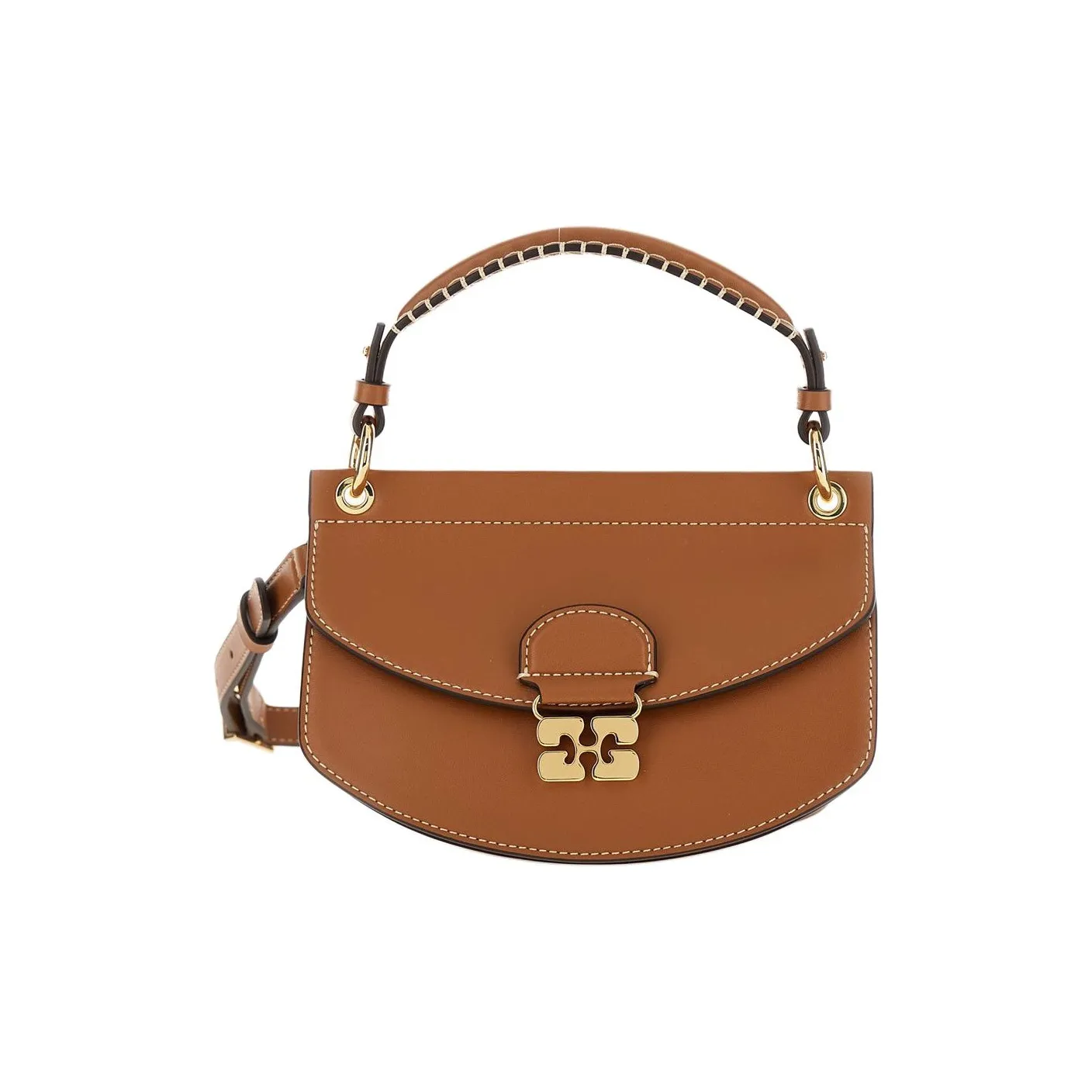 GANNI Recycled Leather Shoulder Bag, Crossbody Bag, Handbag Women's Brown