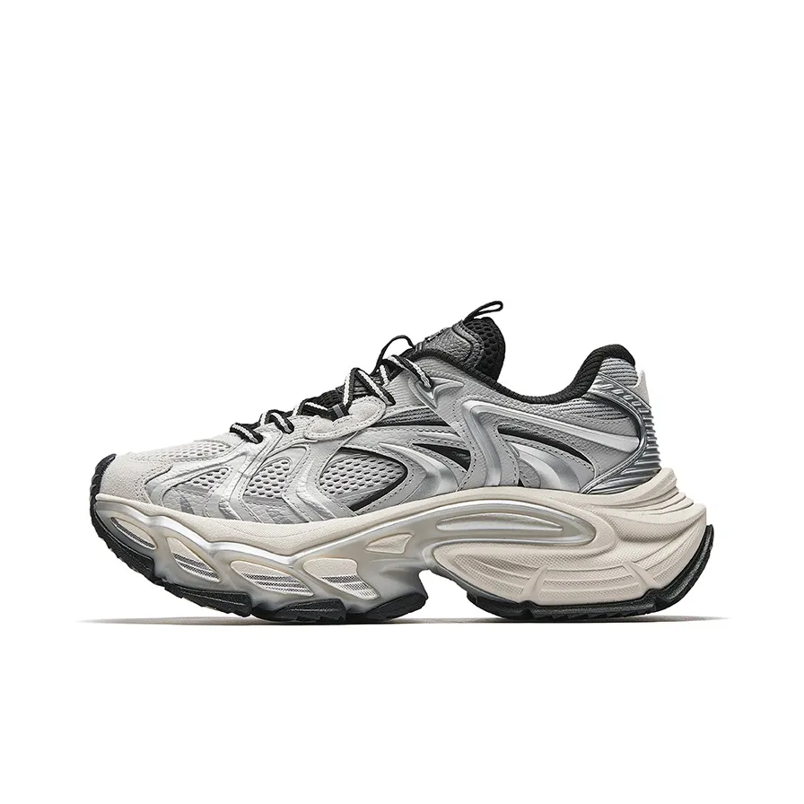 Anta Height Increasing Wear-Resistant Slip-Resistant Low-Top Chunky Sneakers Men's Silver