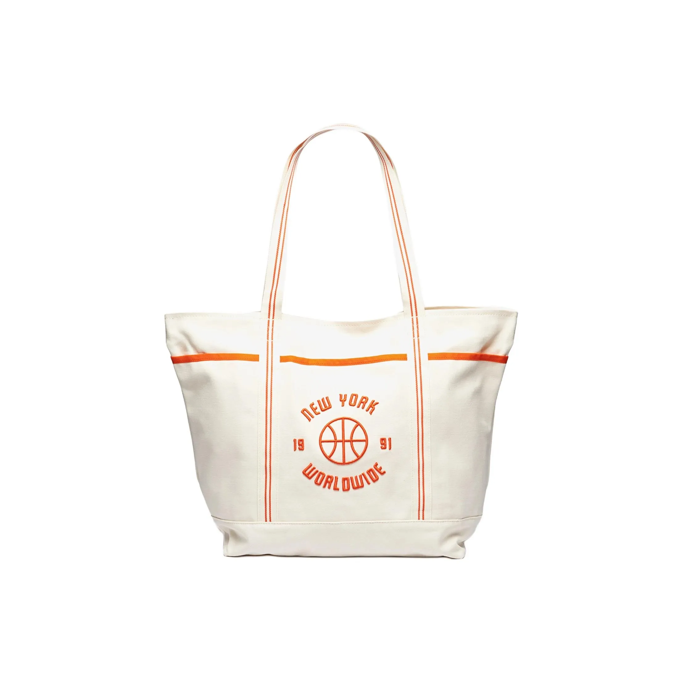 PUMA Cotton Tote Bag, Shopping Bag, Shoulder Bag, Handbag Regular Unisex Ivory & Orange