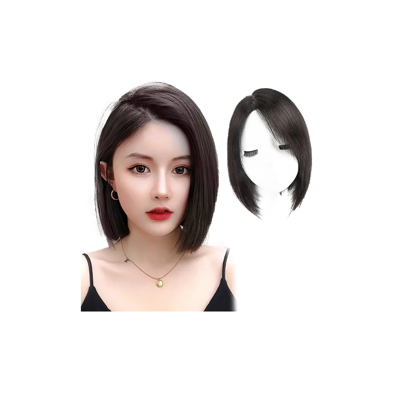 YUNQING Правая сторона Боковая сторона Часть Чёлка Парик Естественный Мокко 25 см