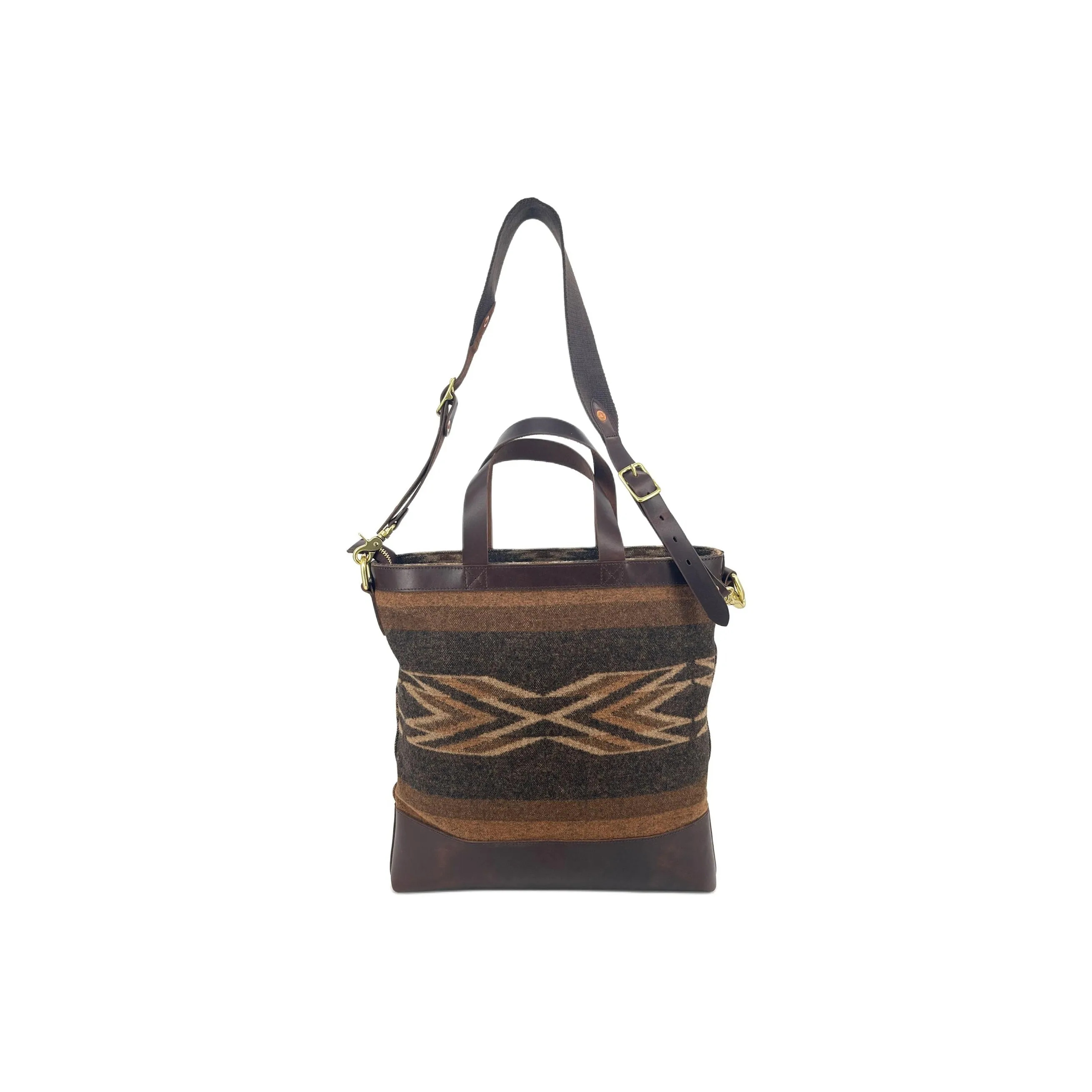 Alternative Country Indian Velvet Cow Leather Tote Handbag Unisex Dark Brown