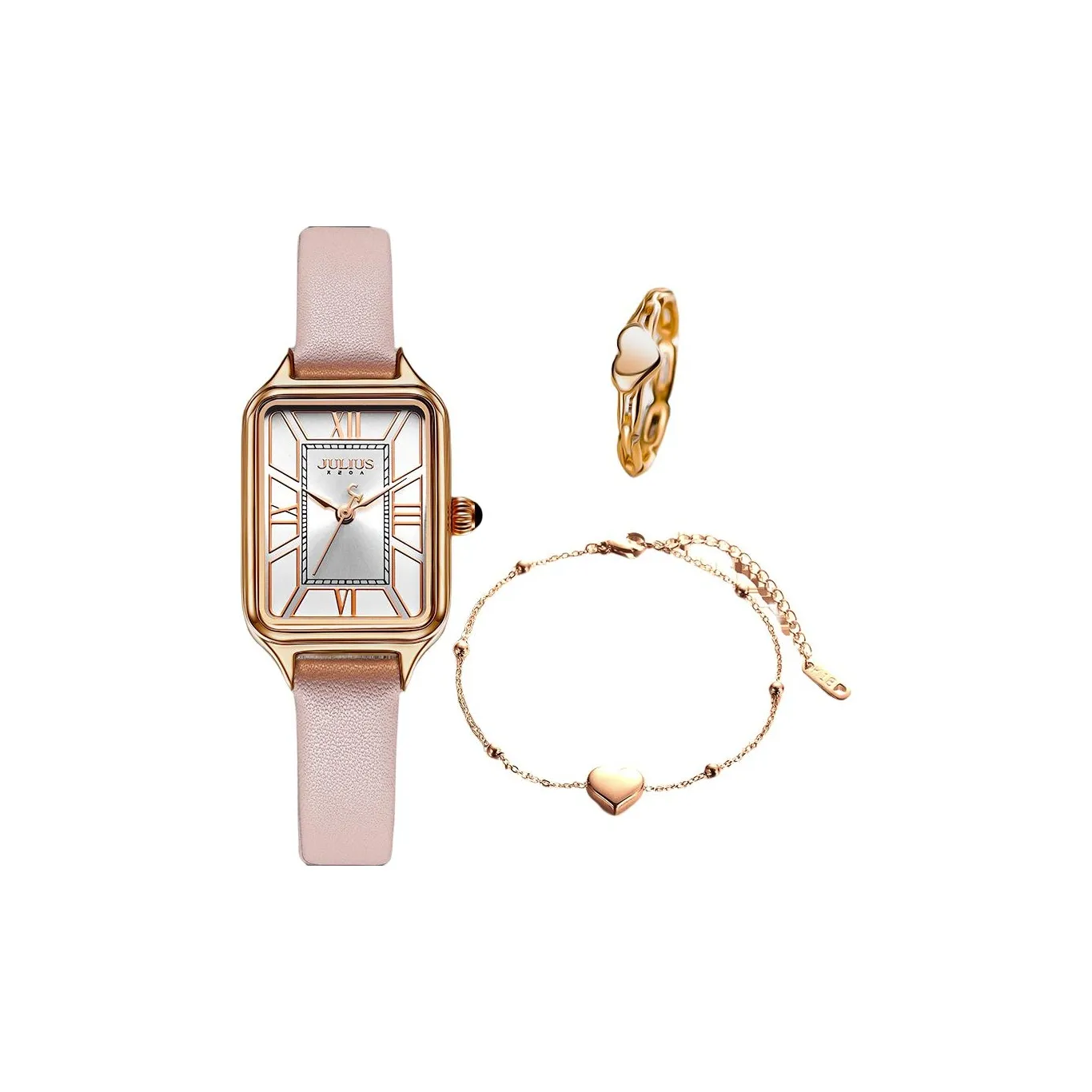 JULIUS JL Маленький Квадратный Таблиец Кварцевый Механизм Коровья Кожа Ремешок Часы Женские Белый Циферблат