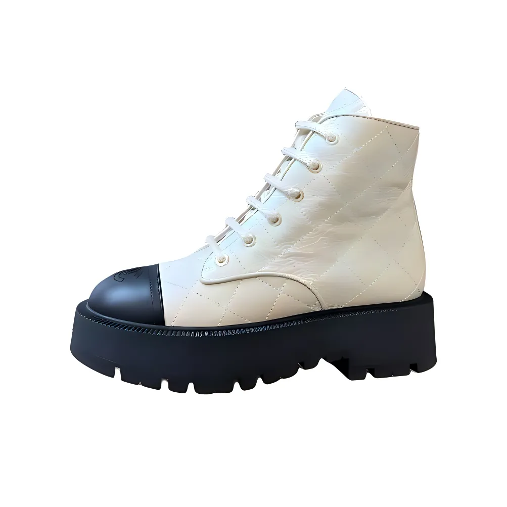 CHANEL Short Martin Boot Women's White