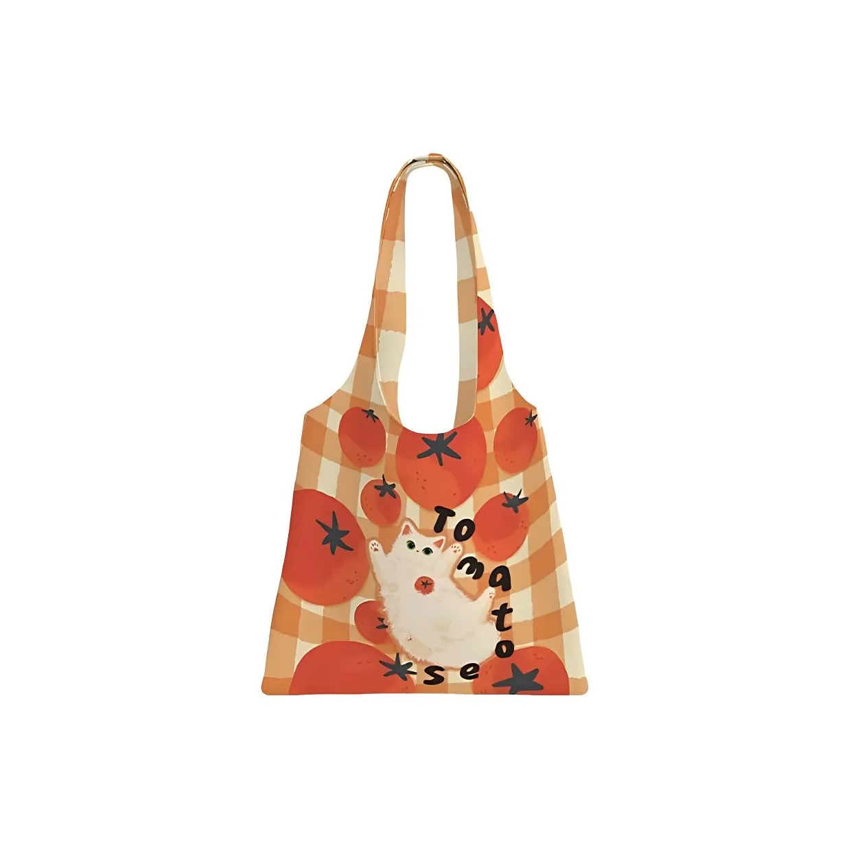 AOSONG Suede Technology Fabric Handbag, Shoulder Bag Regular Unisex Beige Plaid White Cat