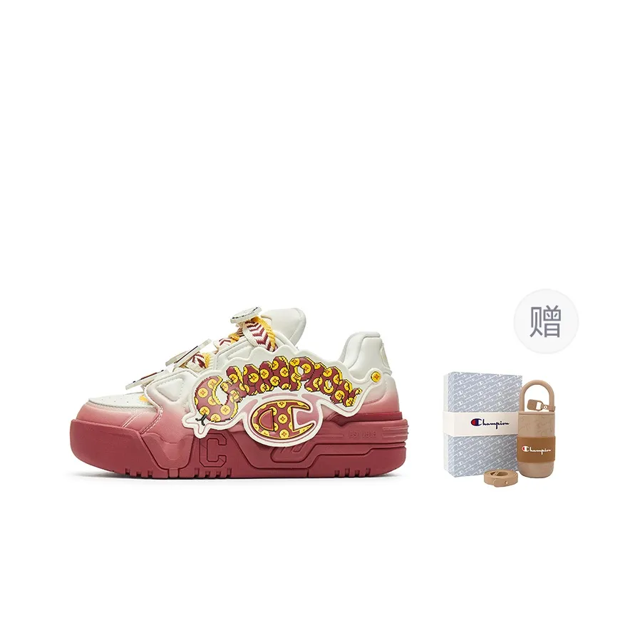 Champion Skateboard Shoes Women's Low Top Milk White/Ember Red