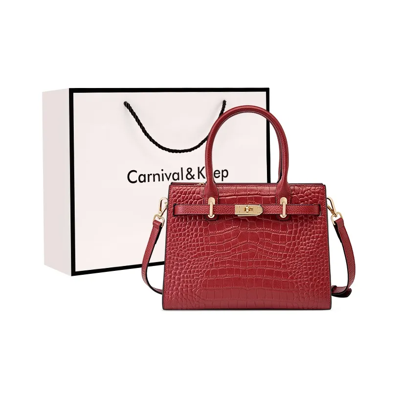 Carnival Keep Cow Leather Handbag Crossbody Bag Shoulder Bag Large Size Women
s Burgundy/Black