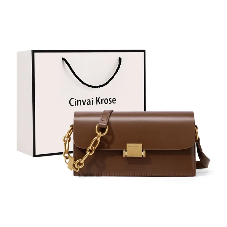 Simvay Clos Cow Leather With Synthetic Leather Shoulder Bag Crossbody Bag French Shoulder Bag Small Size Women's Brown