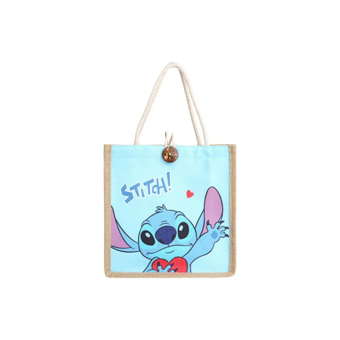 POTDEMIEL Disney, Collaboration Cotton Linen Blend Picnic Bag, Tote Bag, Shopping Bag, Handbag Regular Unisex Blue