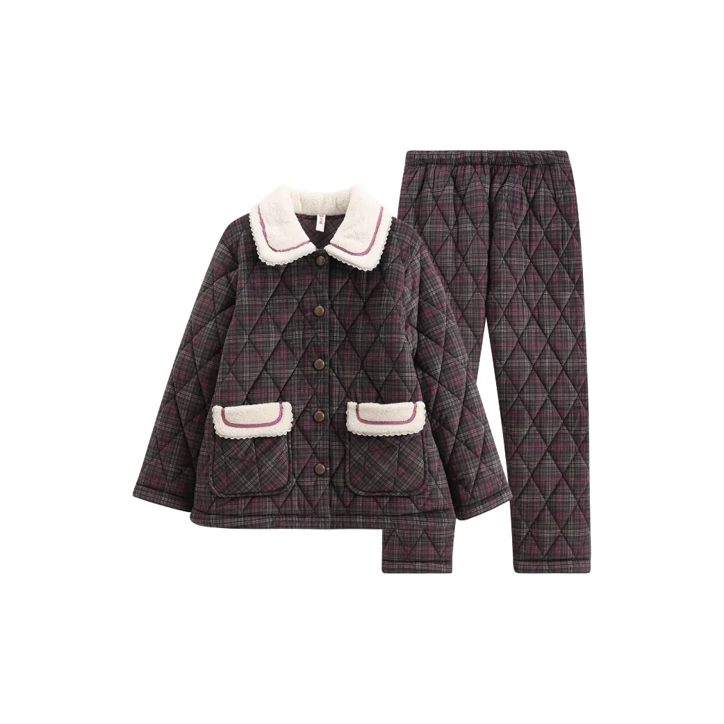 FENTENG Пижамный комплект женский розовый клетка