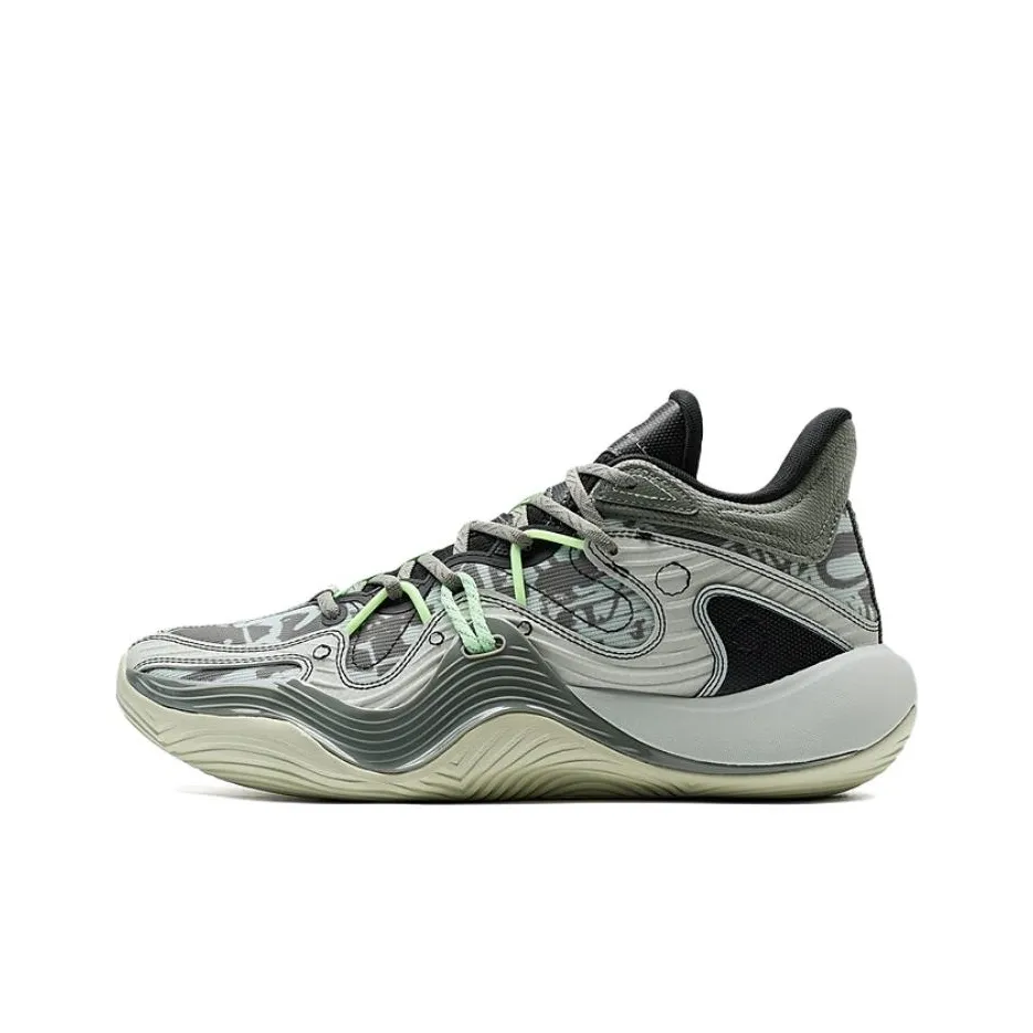 XTEP Покрытие Легкий Термический MID Топ Баскетбольные Кроссовки Мужские Серый Зеленый