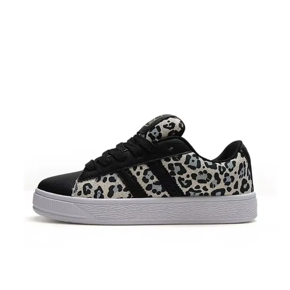 OBWA Skateboard Shoes Women's Low Top Leopard Print Black
