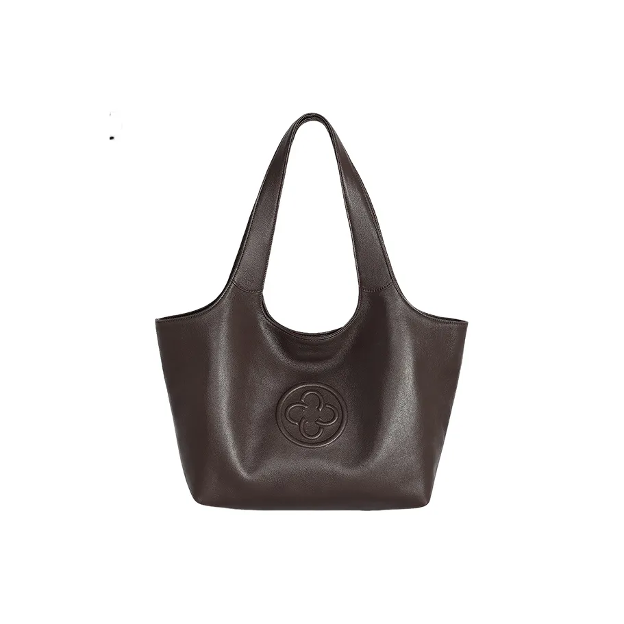 CASSILE Sheepskin Shoulder Bag, Soft Bag, Handheld Laptop Bag, Shopping Bag, Shoulder Bag Tubas Women's Chocolate/Black