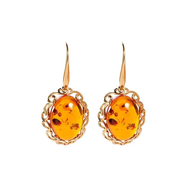S&A 14K Gold Inlaid With Amber Beeswax Earrings Women's